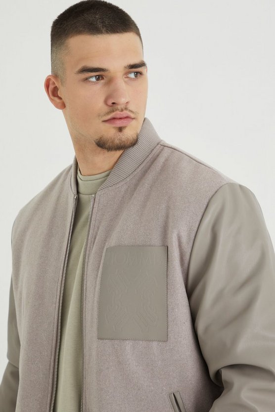 Tall Melton Bomberjacke mit PU-Aufnäher