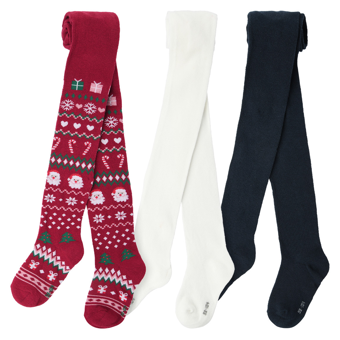 3 Mädchen Weihnachtsstrumpfhosen im Set dunkelblau / dunkelrot / weiss