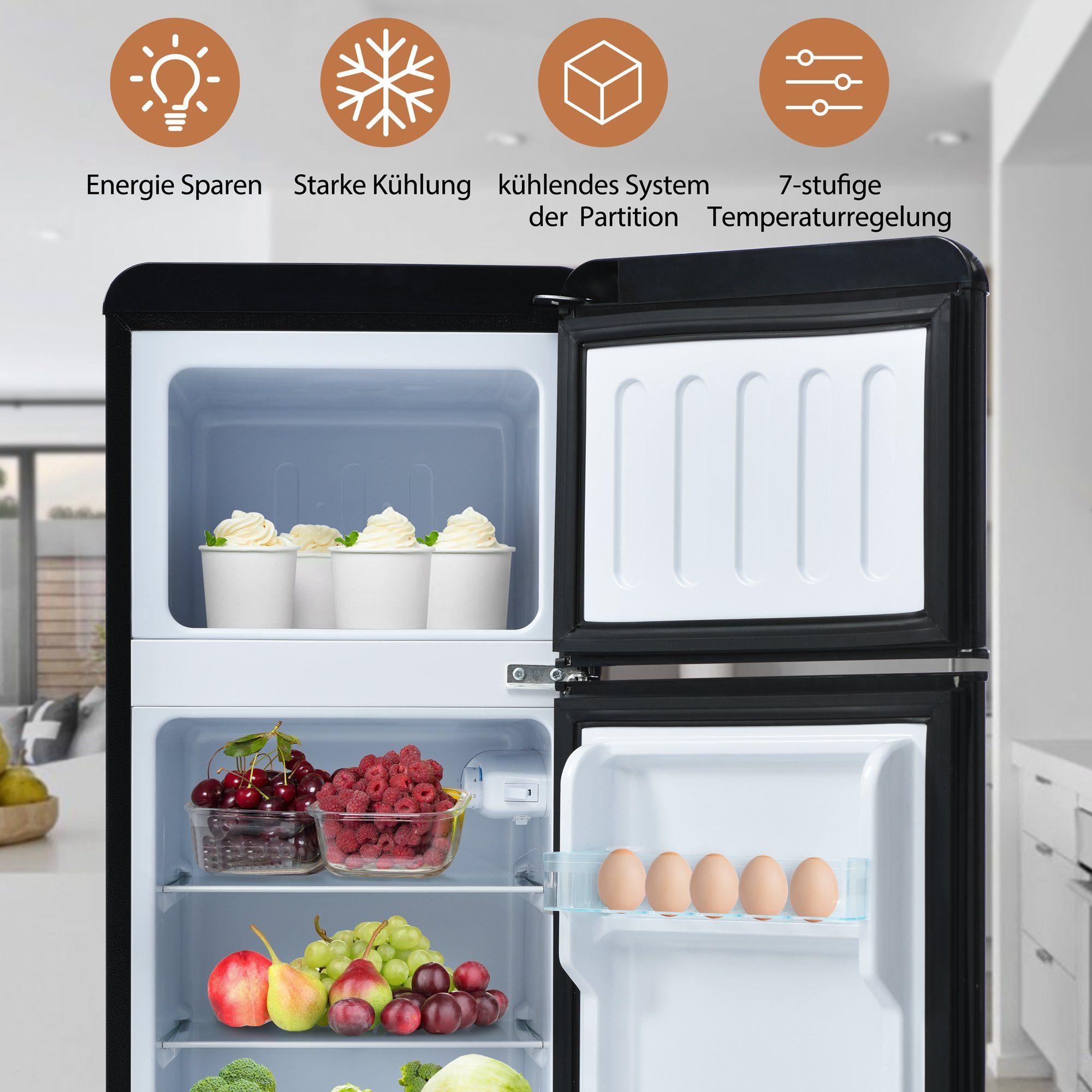 Ulife Kühl-/Gefrierkombination BCD-102, 105.5 cm hoch, 45.5 cm breit, höhenverstellbare Füße, Gefrierfach 28L, Kühlfach 64L, -27° ∽ 13°