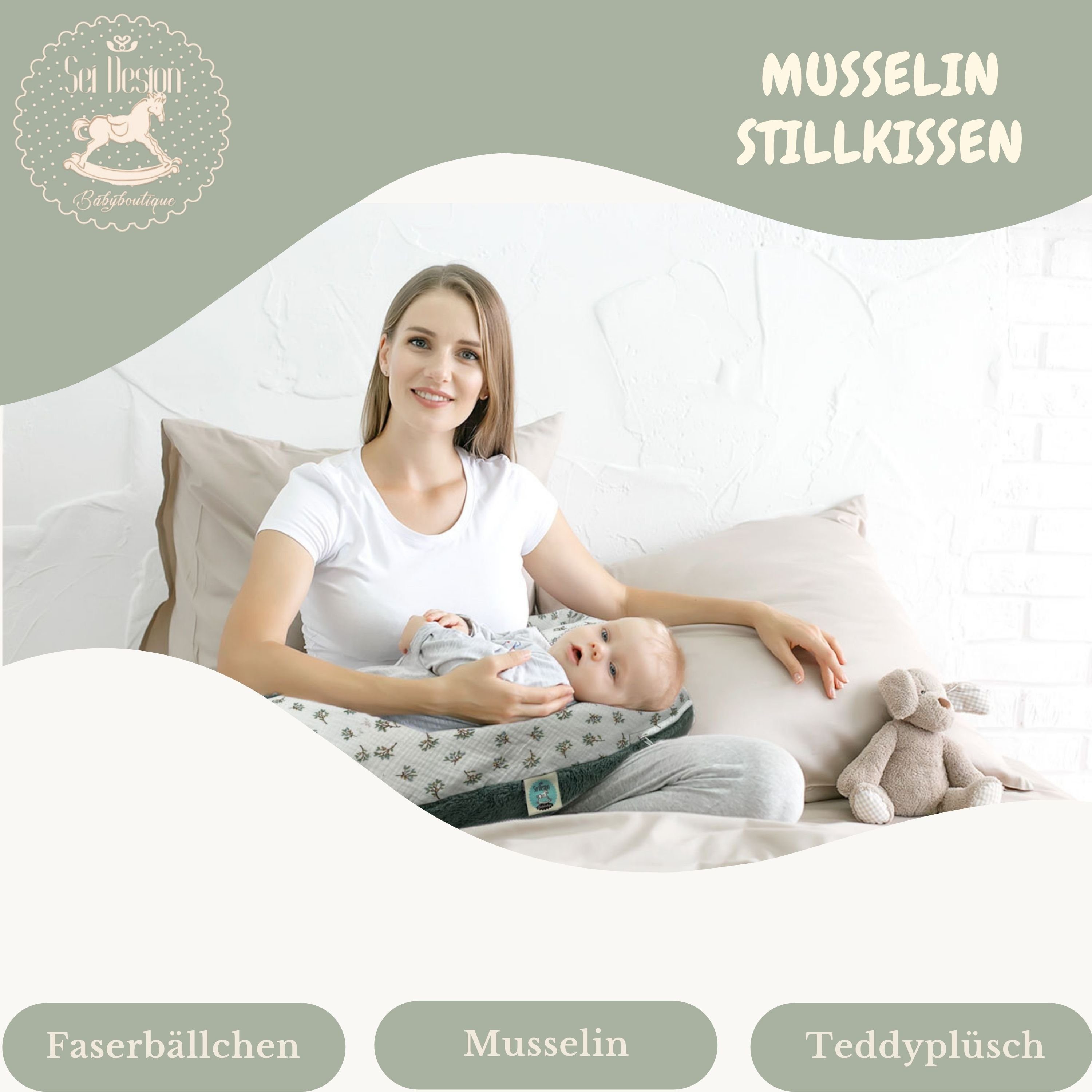 SEI Design Stillkissen Seitenschläferkissen Babynestchen Kuschelnest XXL, Schwangerschaftskissen mit Bezug, Bezug Musselin Baumwolle