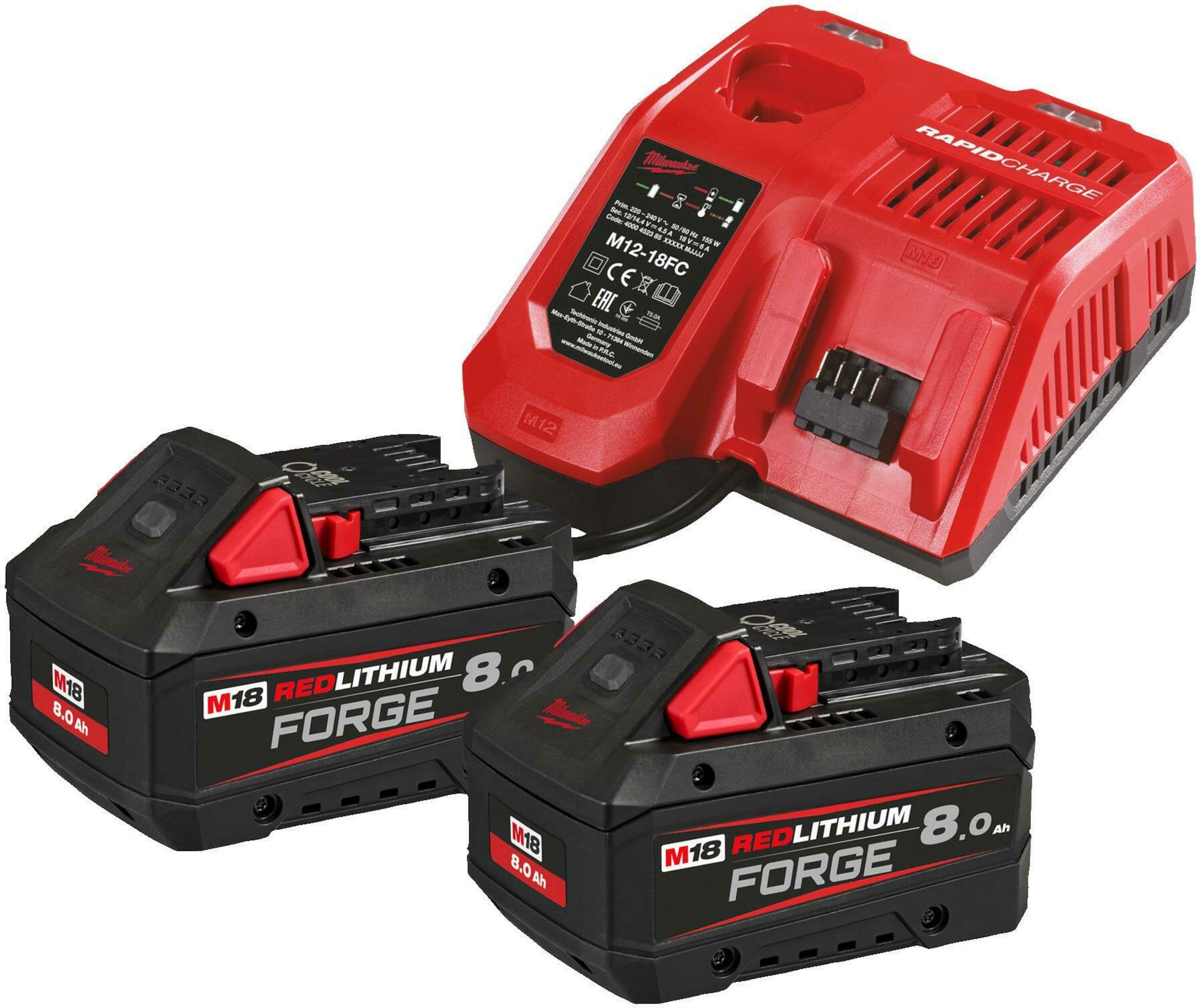 Milwaukee Tilbehør 4933498612 M18 FORGENRG-802 Akku-sæt (2x 8,0Ah Akku + M12-18 FC Lader)