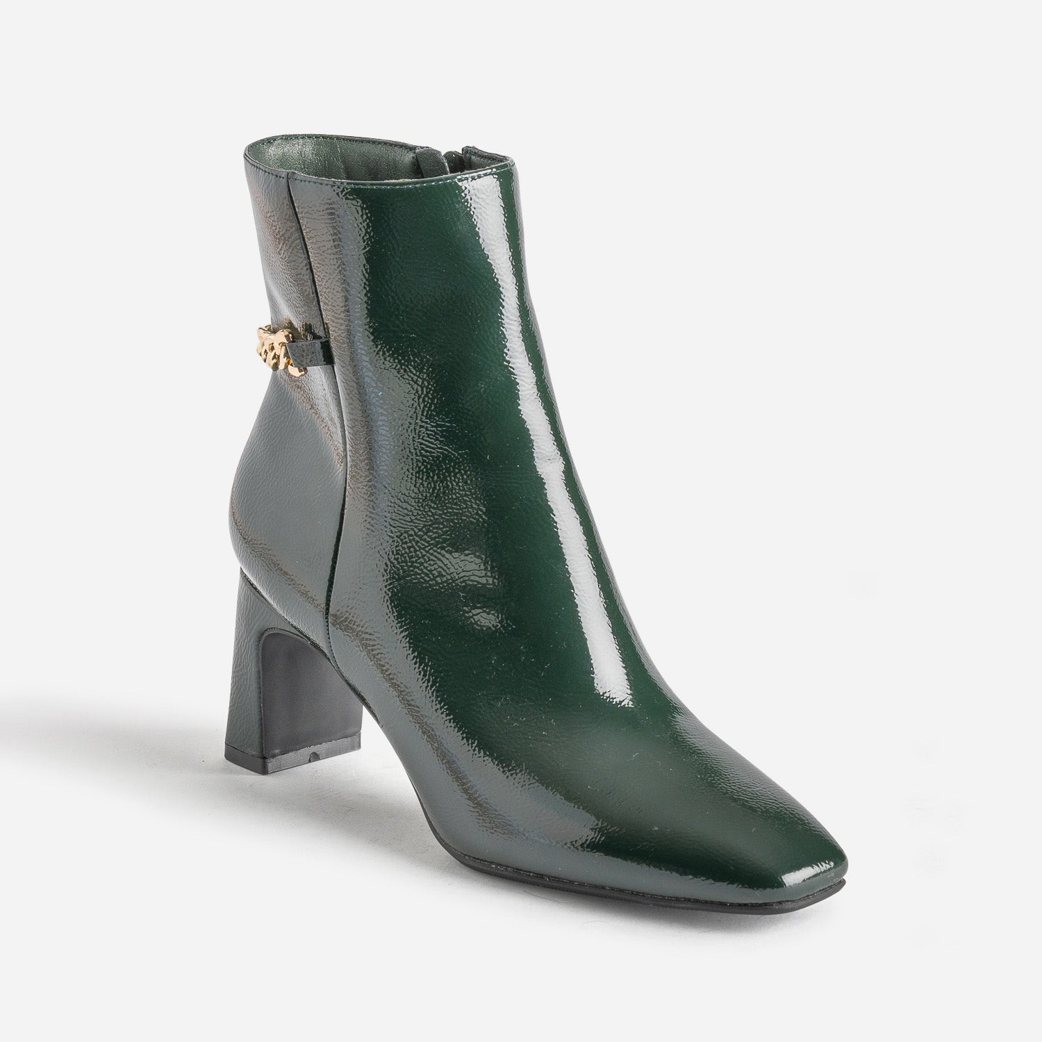 Boots vert foncé verni décor chaîne