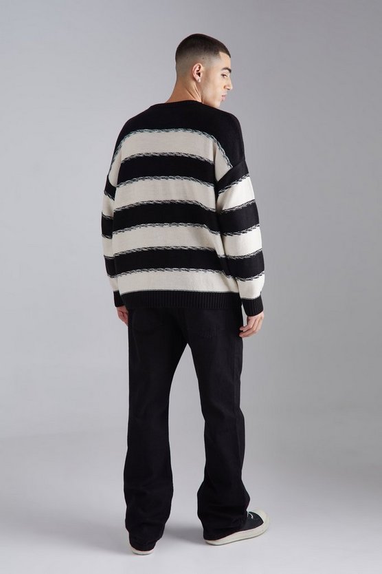 Zweifarbiger gestreifter Oversize Strickpullover