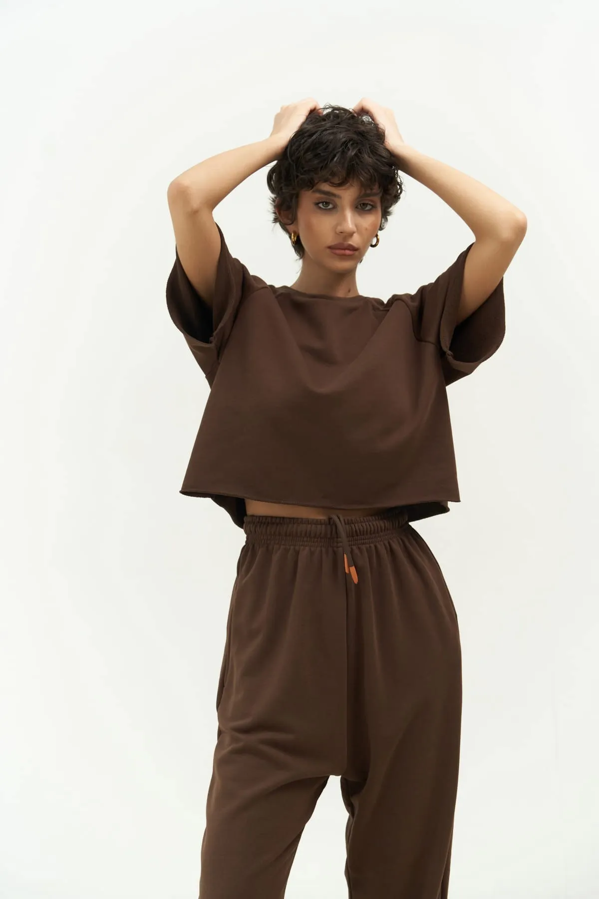 MAİ COLLECTİON  Vero Brown Crop-Trainingsanzug-Set