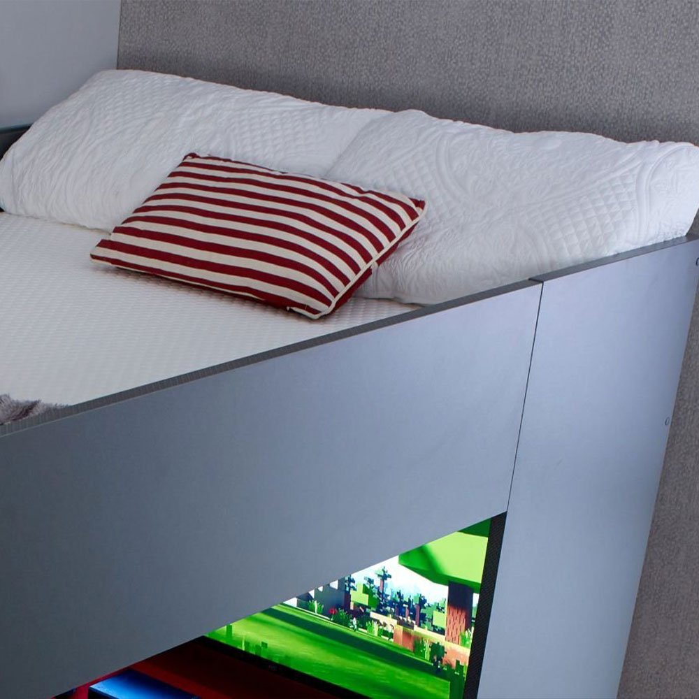 PodBed Grey and Red Gaming High Sleeper with Grey Sofa