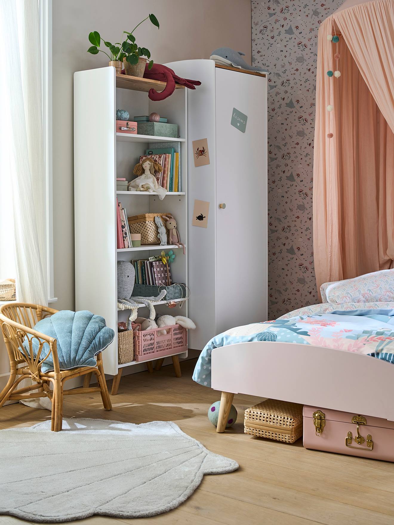 Vertbaudet Kinderzimmerschrank KONFETTI, 1 Tür - weiß/natur
