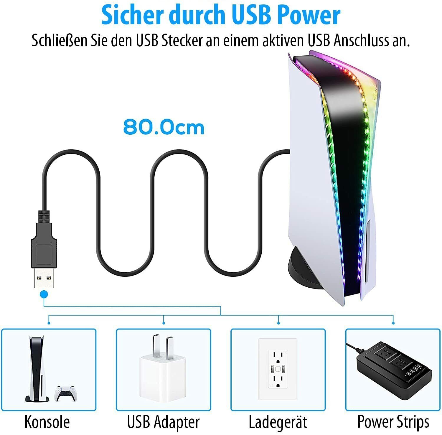 Gamedealer RGB-LED-Strip für Playstation 5 Konsole Lichtleiste mit Fernbedienung PlayStation 5-Controller (Set, für Playstation 5)