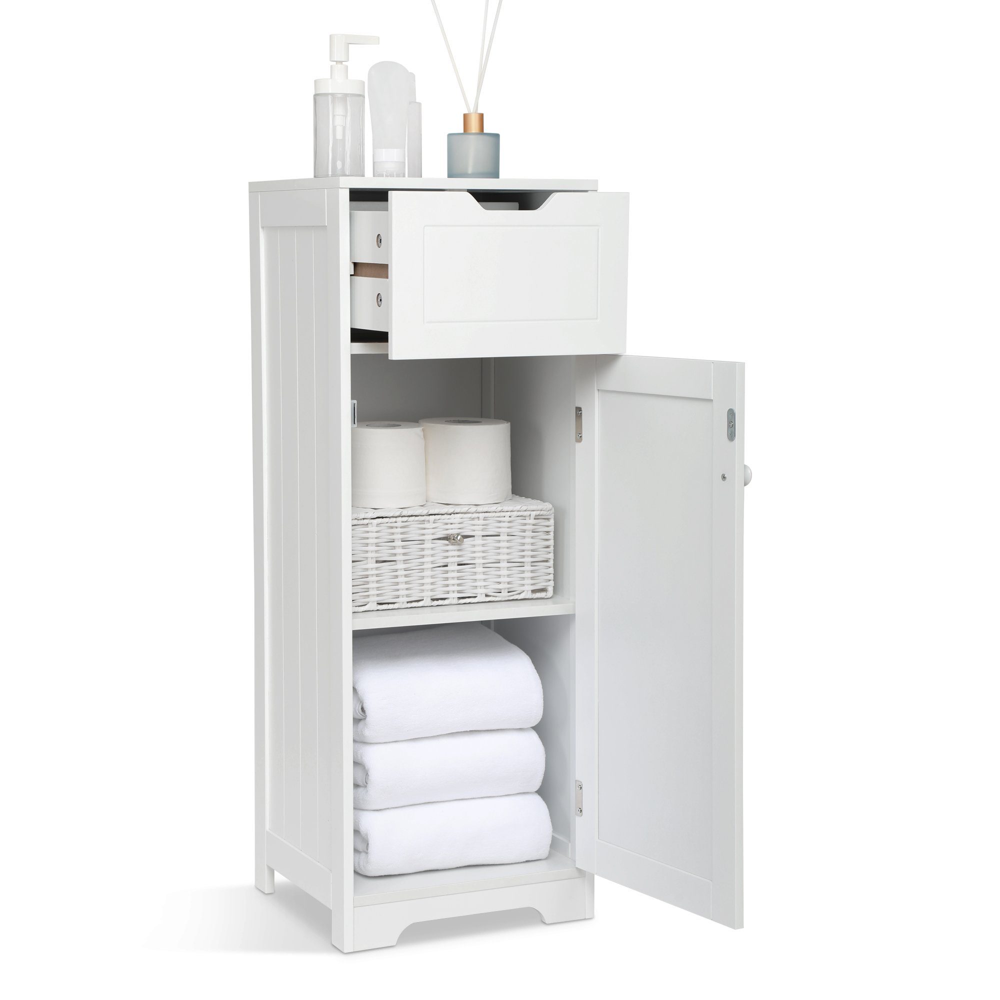 Mondeer Badkommode Badezimmerschrank, Badschrank, 87x32x30cm, weiß