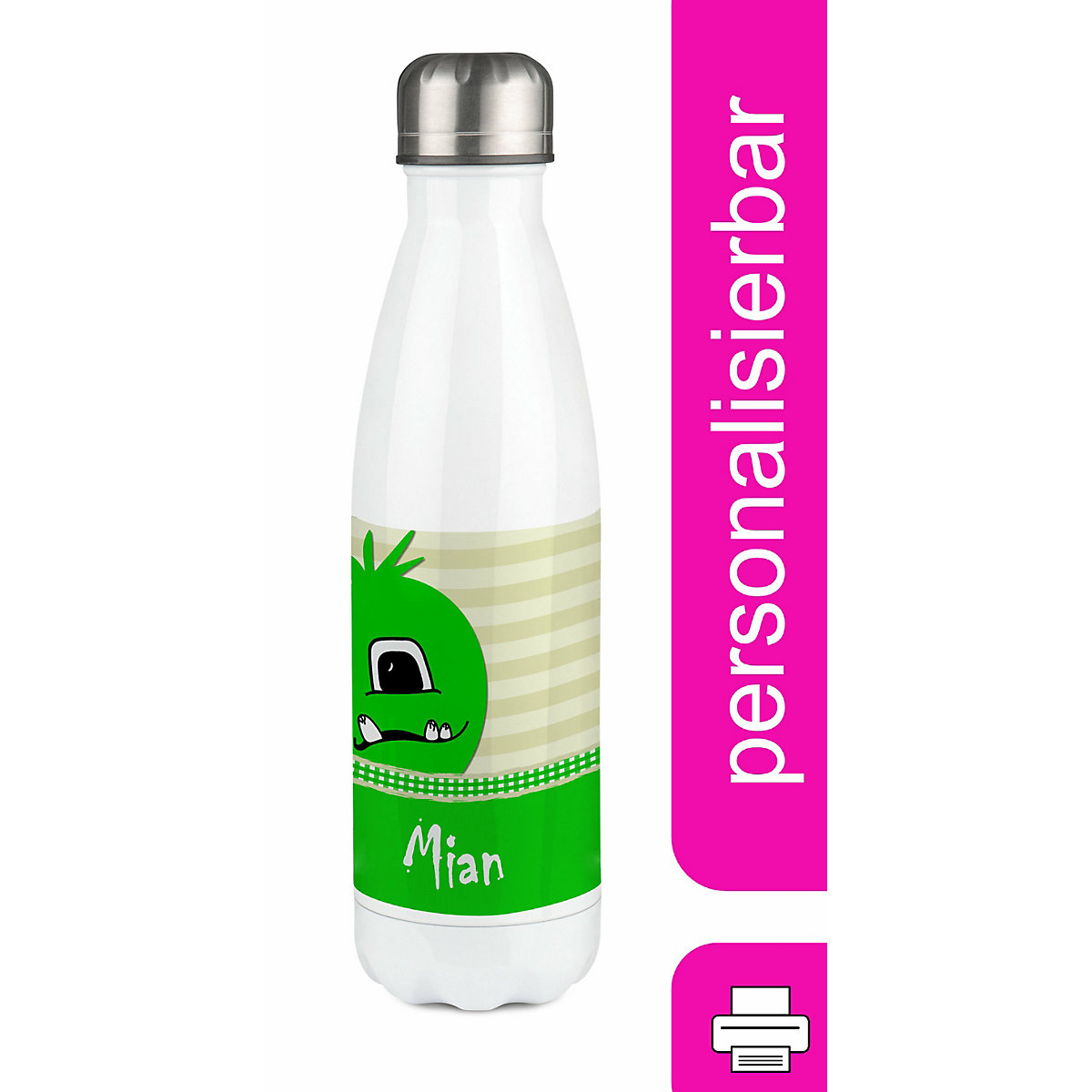 Edelstahl Kinder Thermoflasche / Trinkflasche bunt Monster Karo Farbe grün Spülmaschinenfest, Auslaufsicher, Bruchfest, Doppelwandig, Für Heißgetränke geeignet, Mit Deckel, Isoliert
