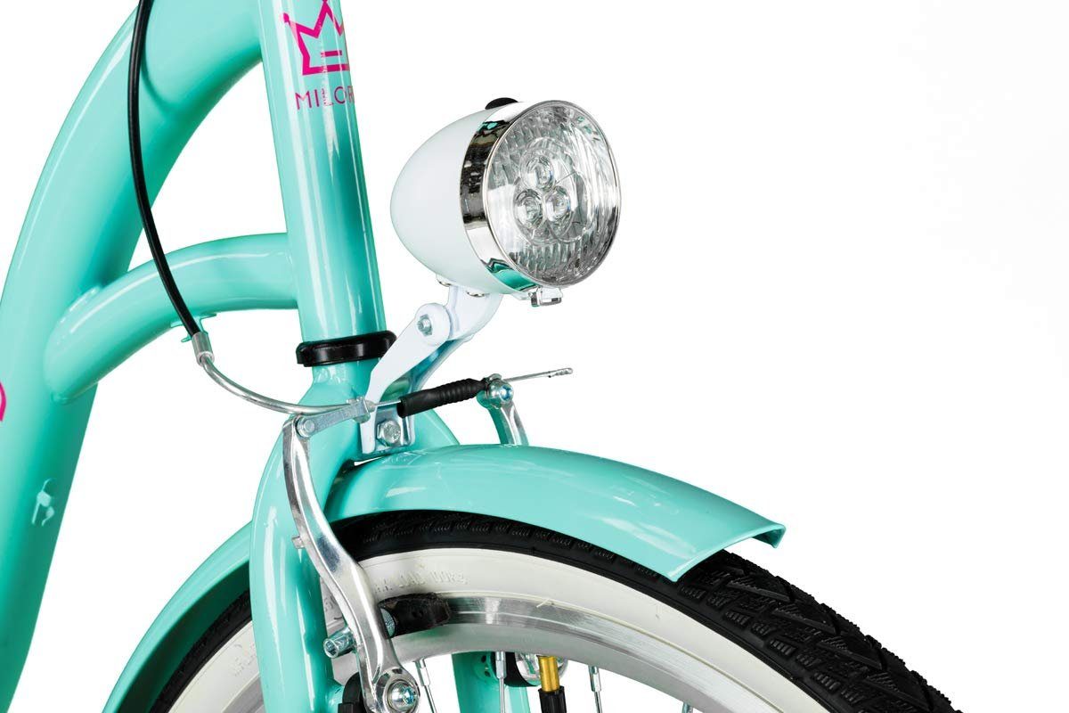 MILORD BIKES Cityrad Milord City Fahrrad Korb Retro Damenfahrrad, 28/26 Zoll, Blau, 1-Gang, 1 Gang