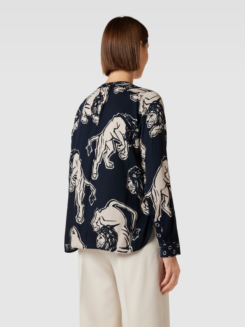Bluse mit Motiv-Print in marineblau