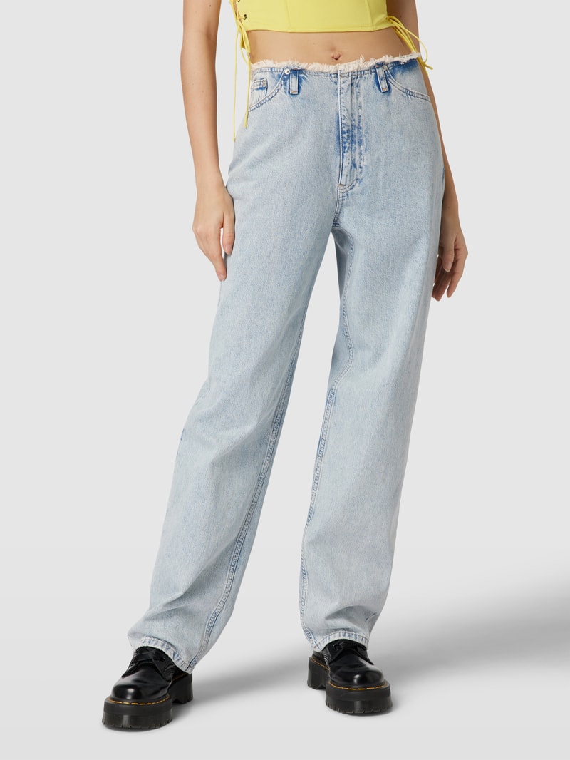 Straight Fit Jeans mit ausgefranstem Bund in hellblau