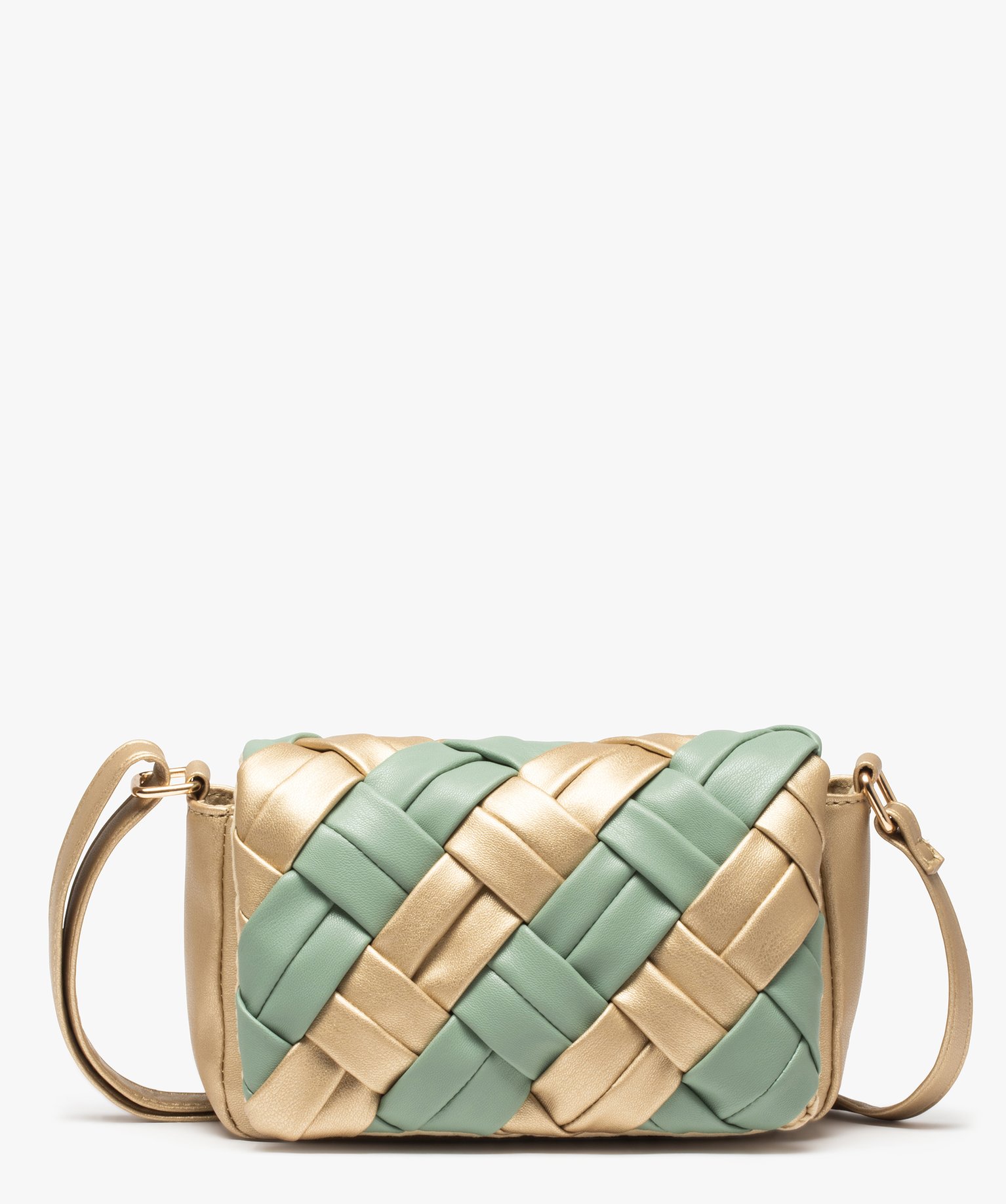 Sac bandoulière femme à rabat tressé bicolore vert | GEMO