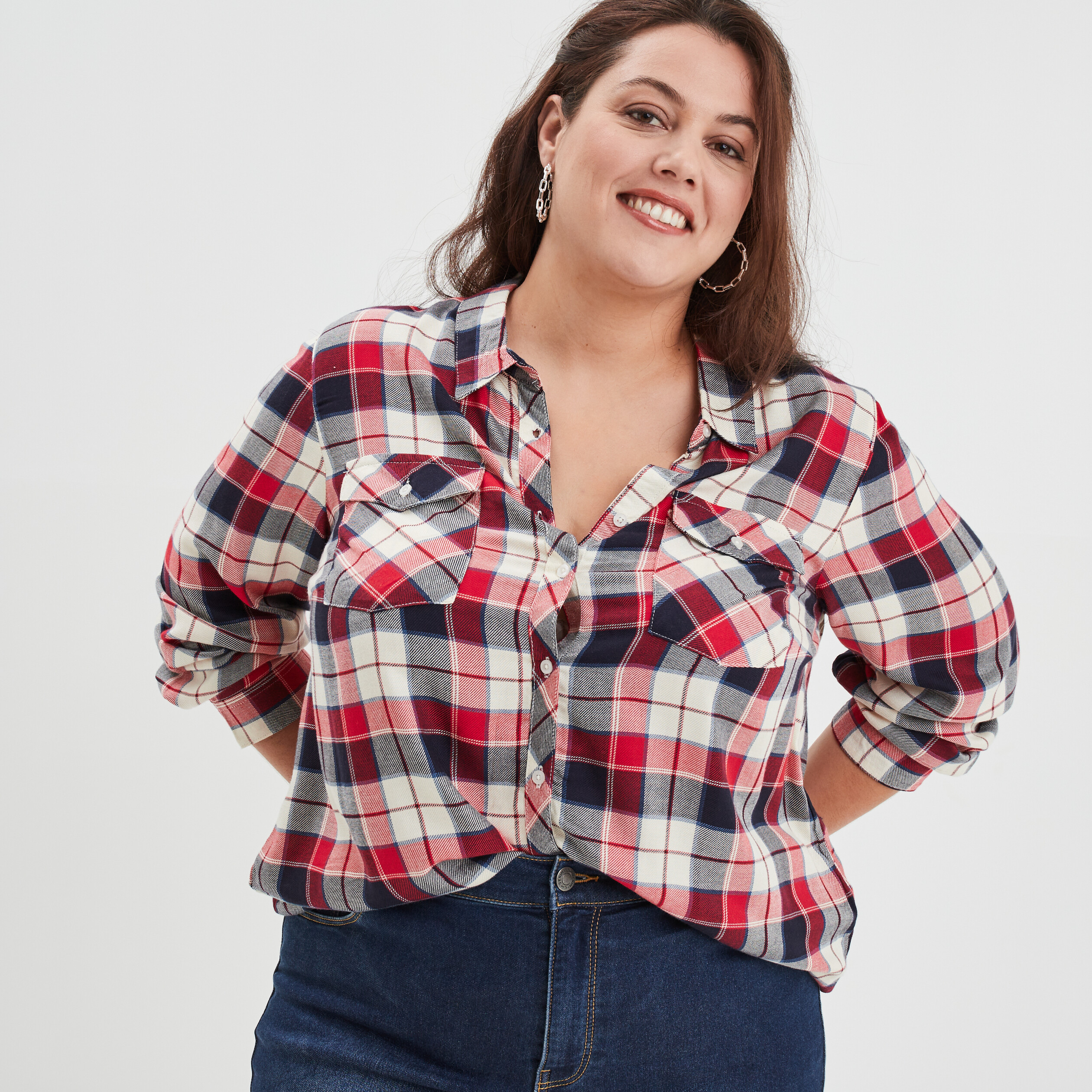 Chemise manches longues fluide rouge femme grande taille | La Halle
