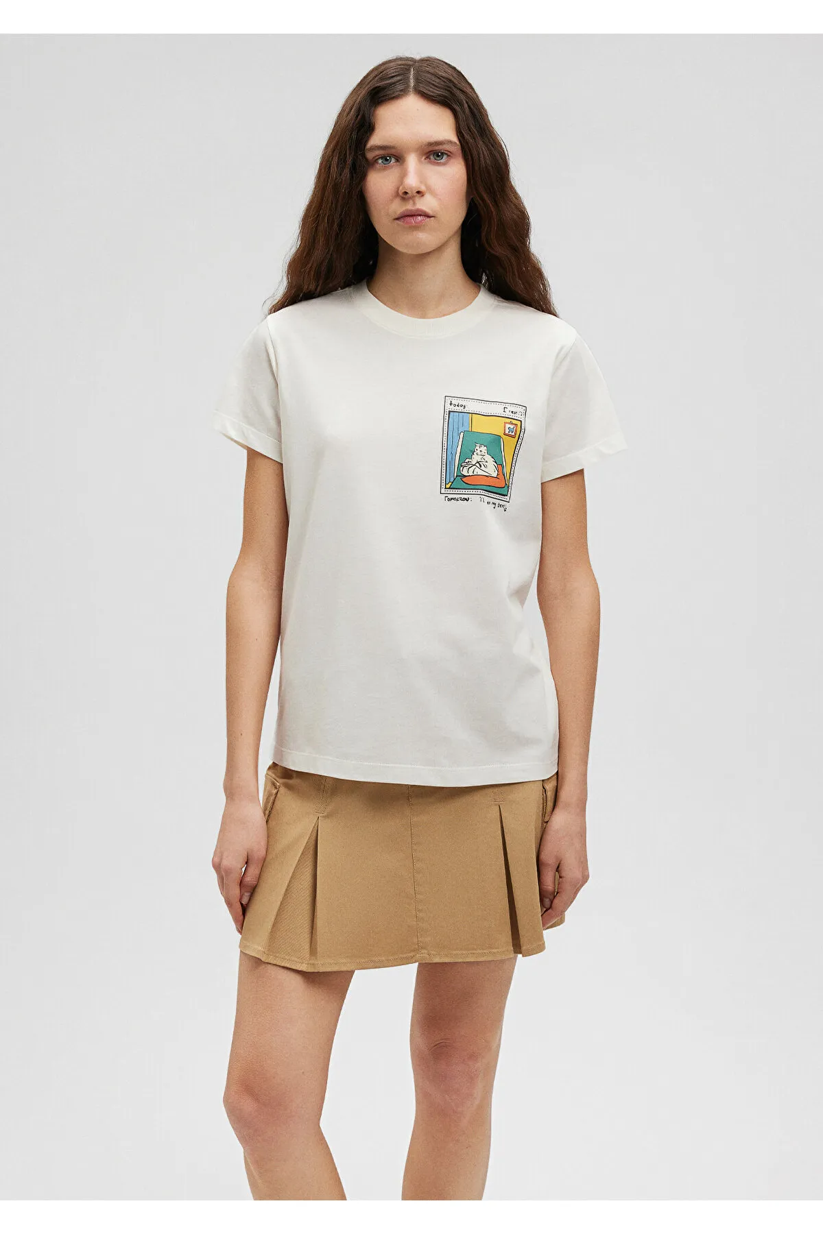 Mavi  Weißes T-Shirt mit Katzenmuster, Slim Fit / Slim Fit1612401-80194