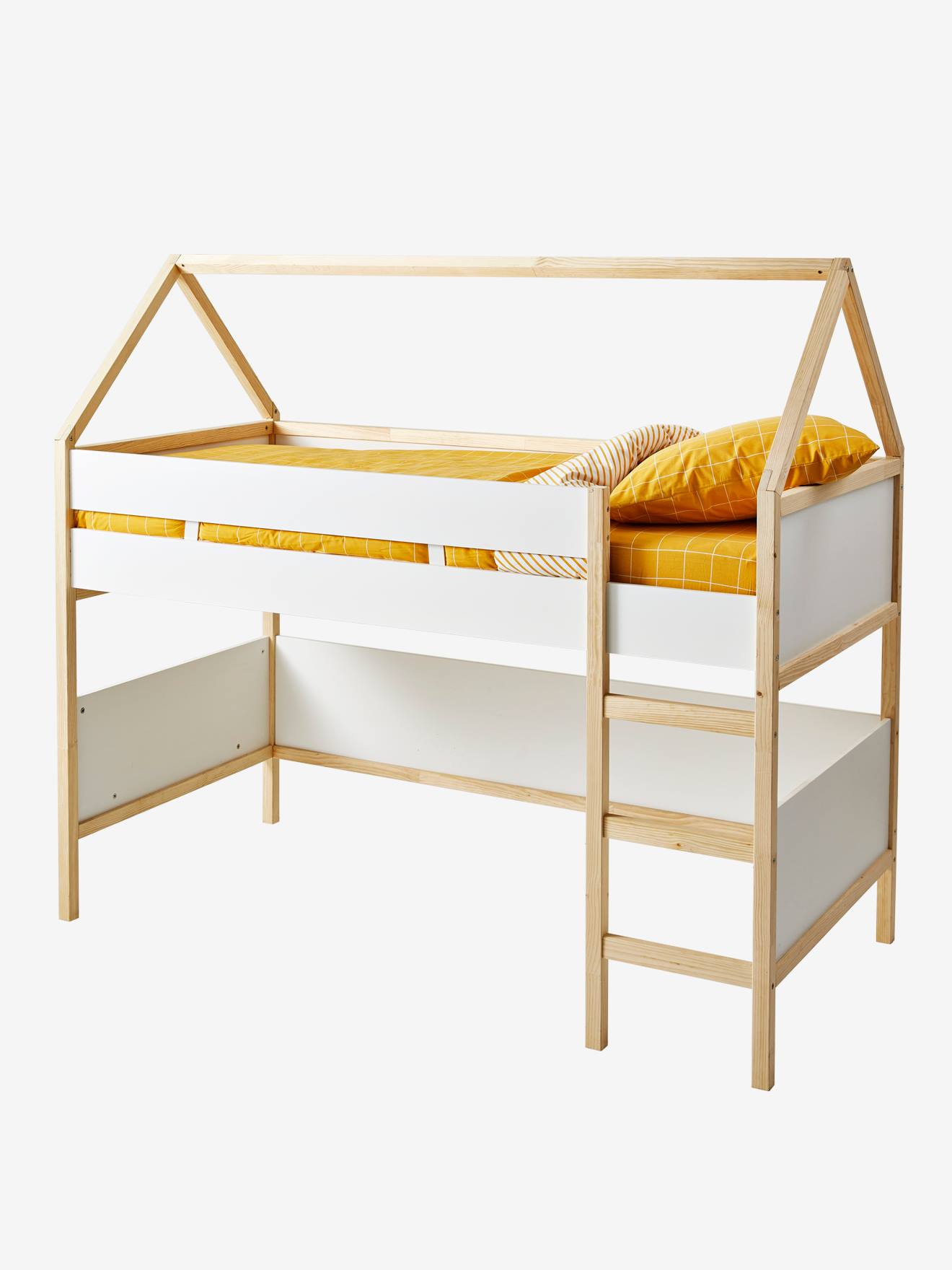 Vertbaudet Kinder Hochbett in Hausform CABANE - weiß/natur
