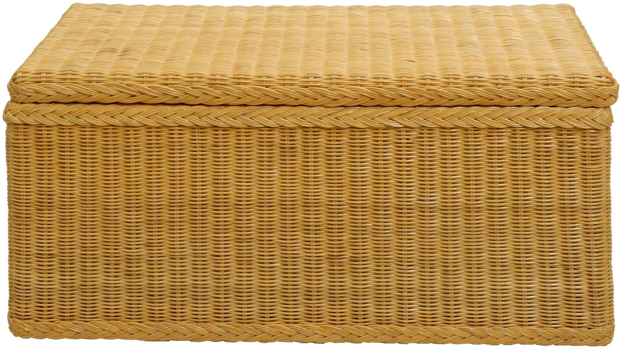 Krines Home Truhe Wäschetruhe mit Deckel Natur Rattan Truhe Aufbewahrung Rattantruhe (Wäschebox), mit herausnehmbarem Stoffinlett Truhenbank 80x40x40cm