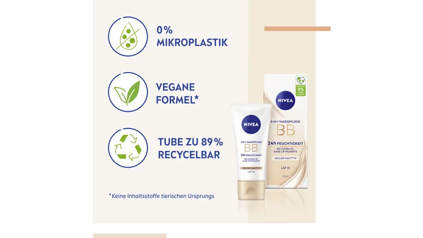 NIVEA 5in1 BB Tagespflege 24h Feuchtigkeit Heller Hauttyp LSF15 50 ml