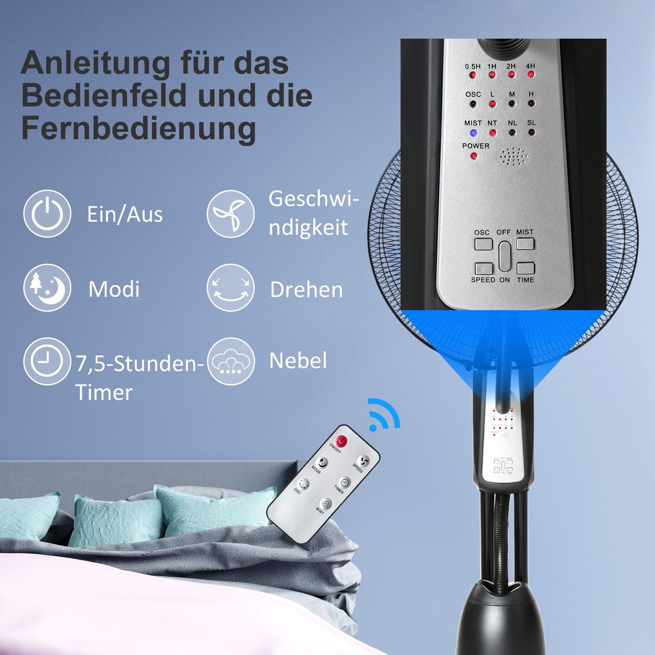 HOMCOM Standventilator mit 2,8 Liter Wasserzerstäuber Lüfter Nebelfunktion
