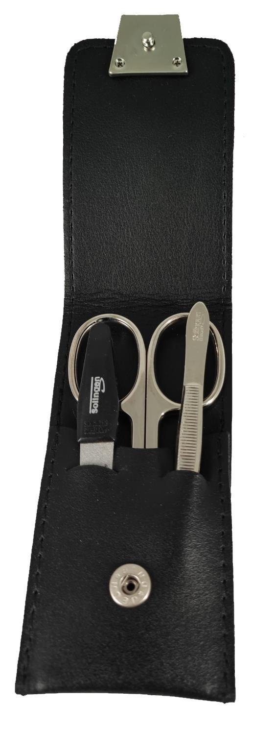 EloModa Maniküre-Etui 3-teiliges Solingen Maniküre Set mit Leder Etui, Nagelschere, Feile, 3 tlg., Solingen