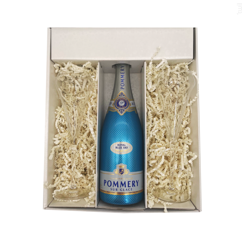 Coffret Cadeau Blanc - 1 Blue Sky - 2 Flutes Chef & Sommelier Champagne Pommery