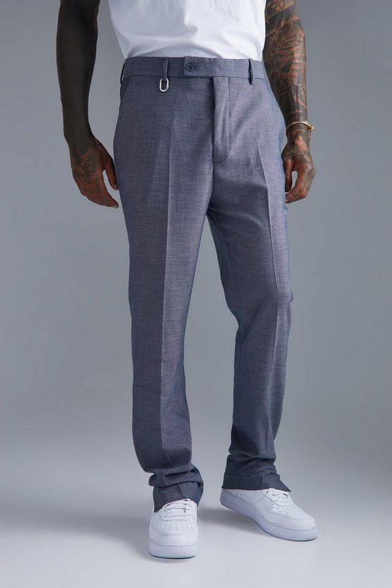 Strukturierte Hose mit geradem Bein und geteiltem Saum