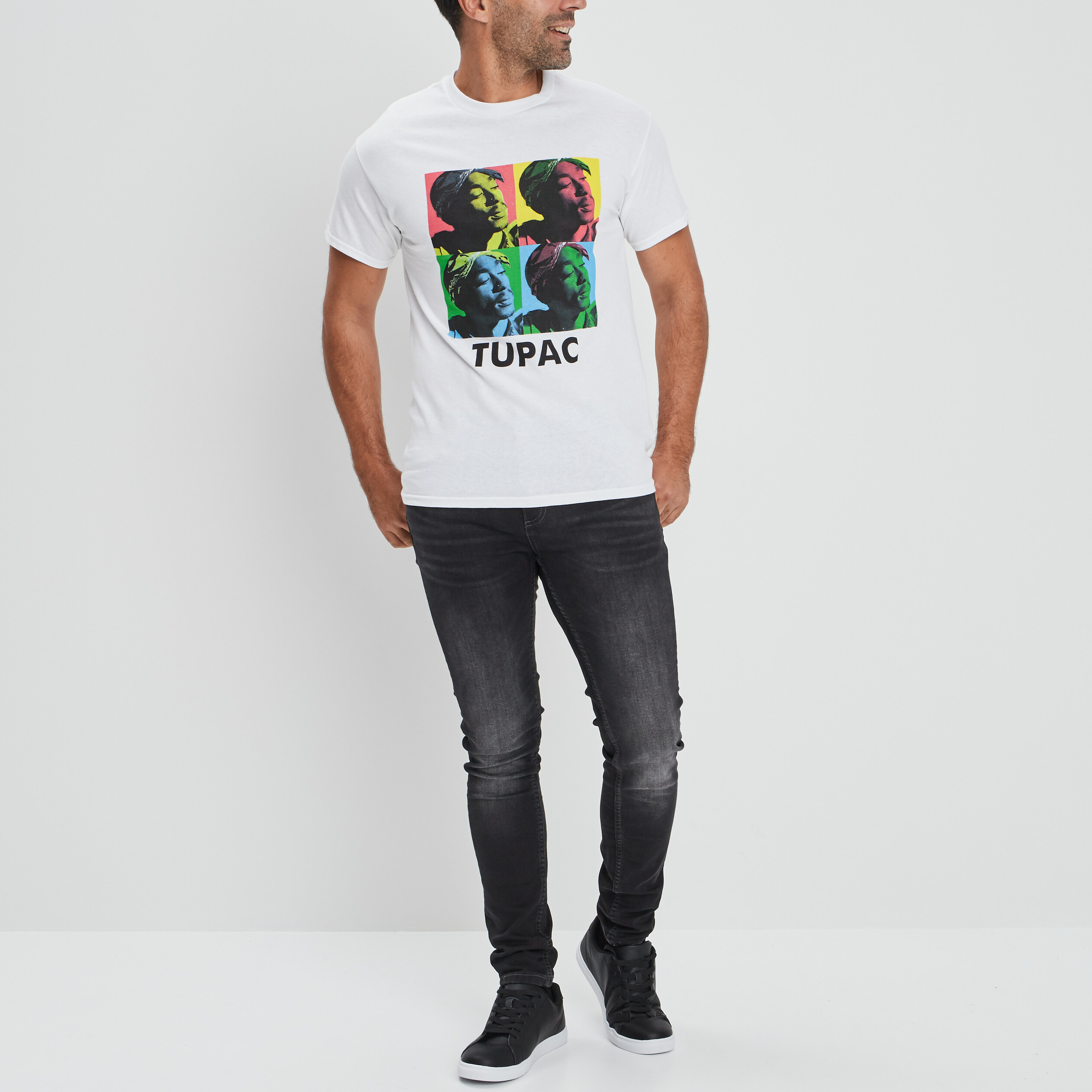 T-shirt manches courtes Tupac blanc homme | La Halle