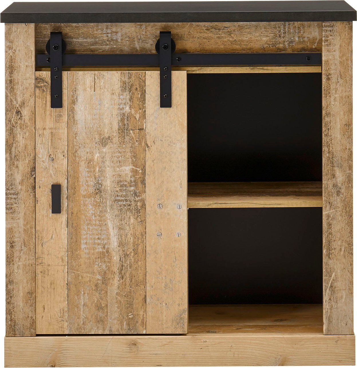 Home affaire Regal SHERWOOD, modernes Holz Dekor, mit Scheunentorbeschlag aus Metall, Breite 93 cm