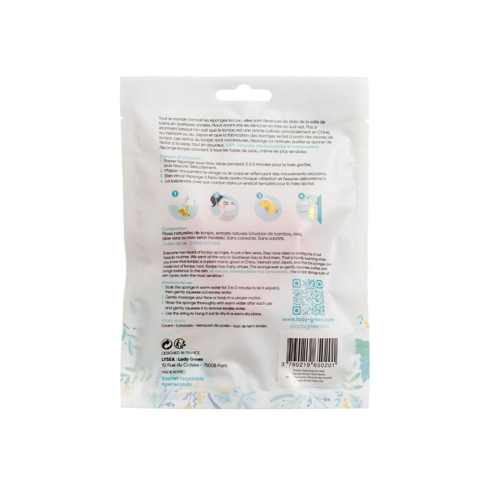 Lady Green Eponge Konjac Visage -  Rose Eponge Konjac