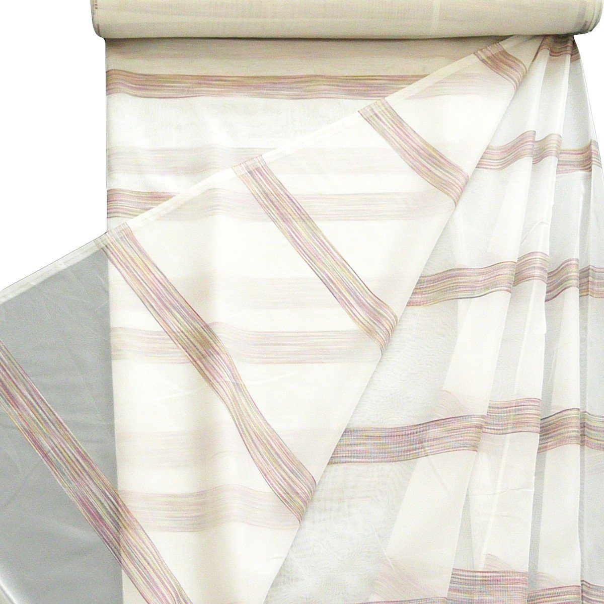 Meterware Gardinenstoff Stores Stores creme mit Streifen bunt pink 2,9m Höhe, halbtransparent, mit Bleiband