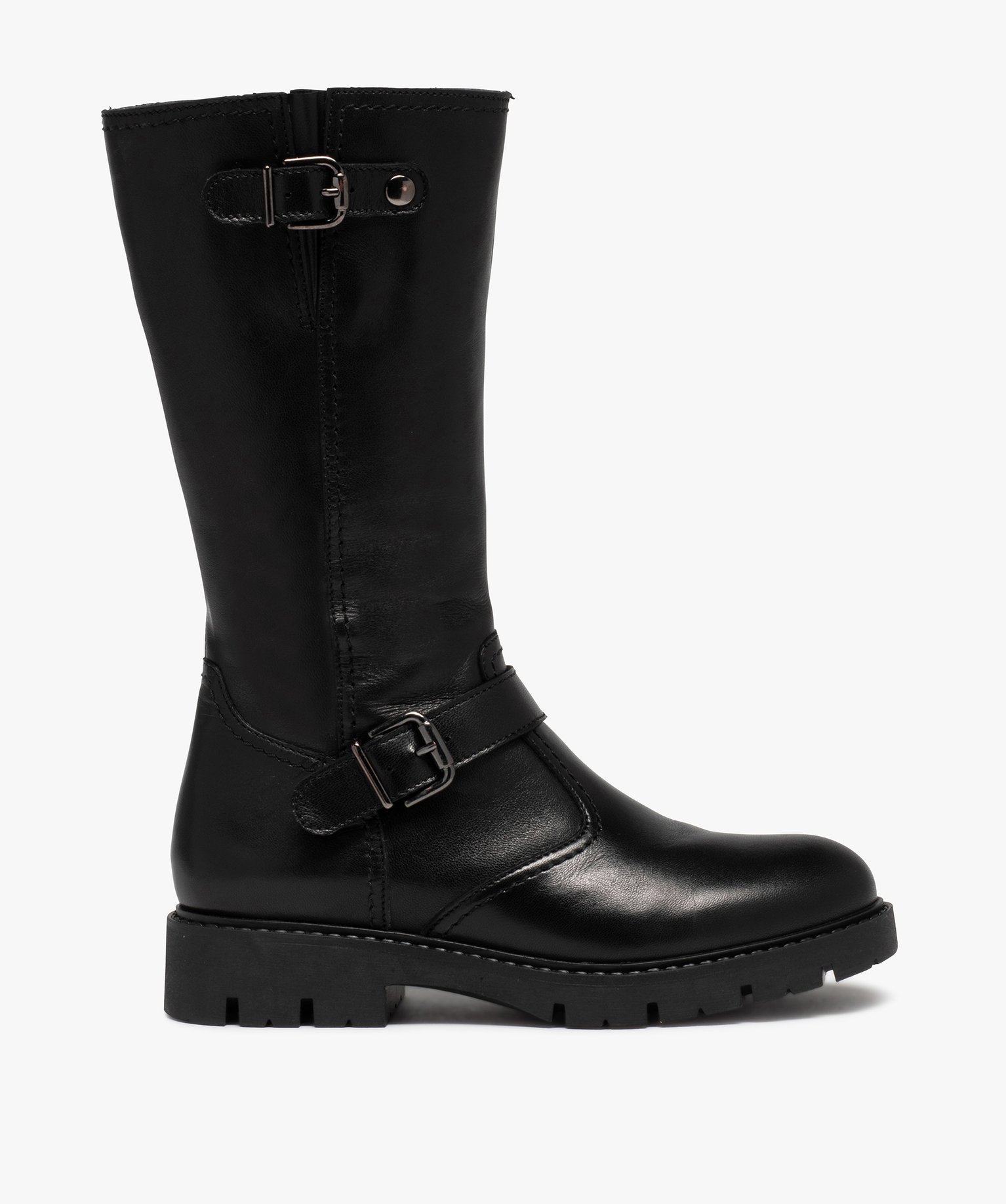 Bottes fille dessus cuir uni et semelle crantée | GEMO