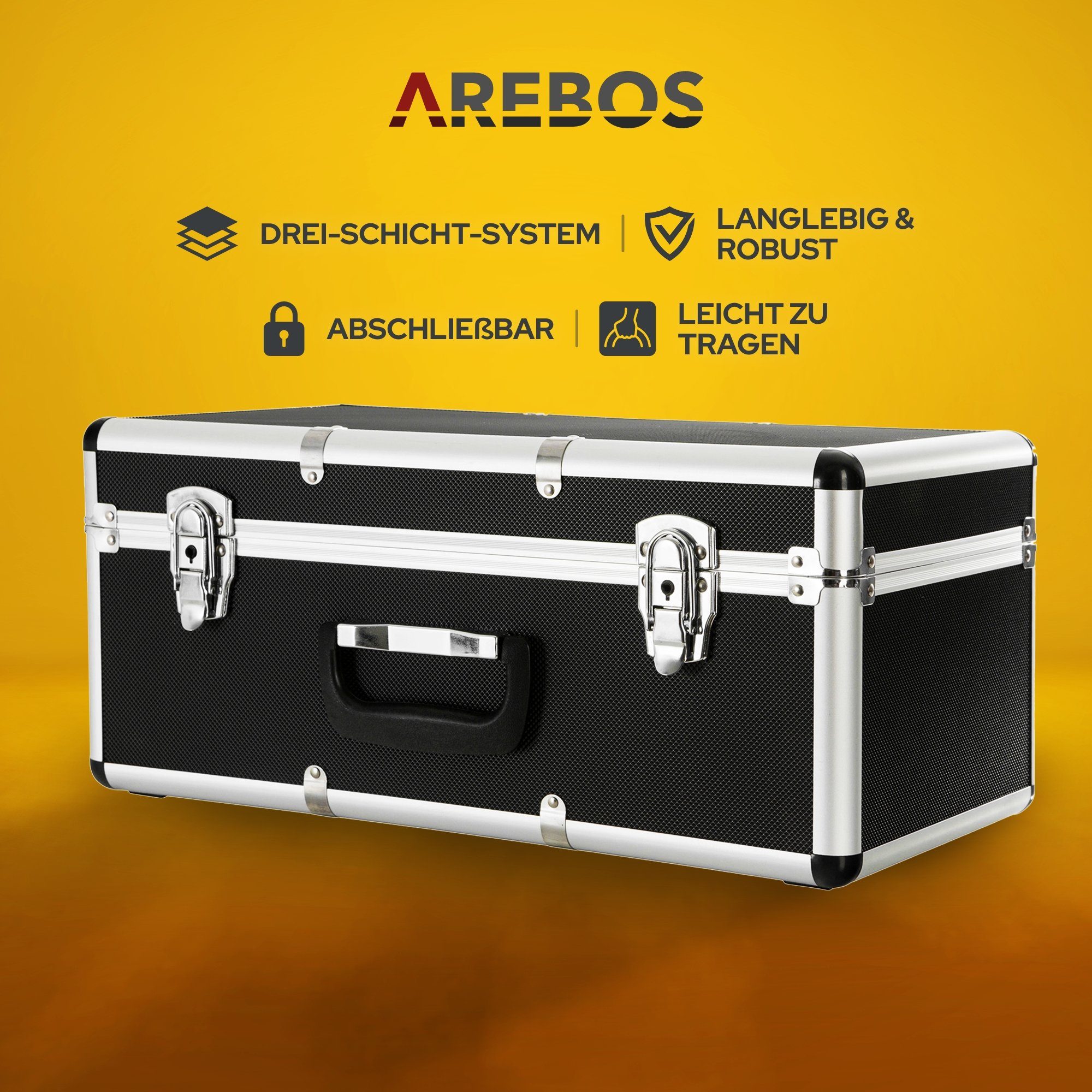 Arebos Werkzeugbox 3er Set Transportkoffer, abschließbar, verschiedene Grössen (Set, 3 St)