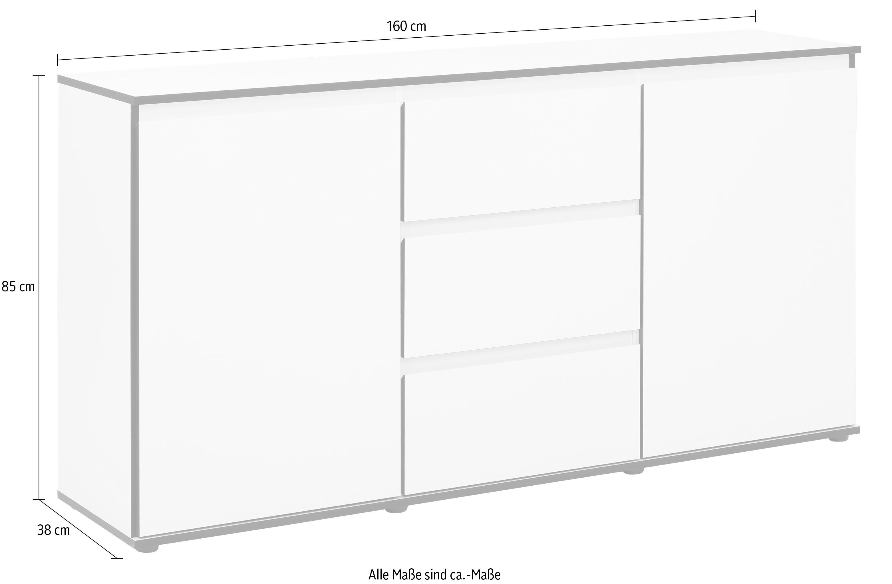 HELA Sideboard Ariana, mit angeschrägten Griffmulden, Breite 160 cm