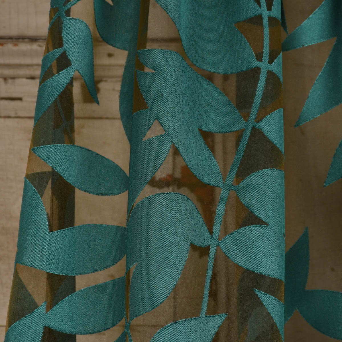 Meterware Rasch Textil Stores Ausbrenner Sri Lanka Blätter petrol bronze 300cm, halbtransparent, Viskose, überbreit