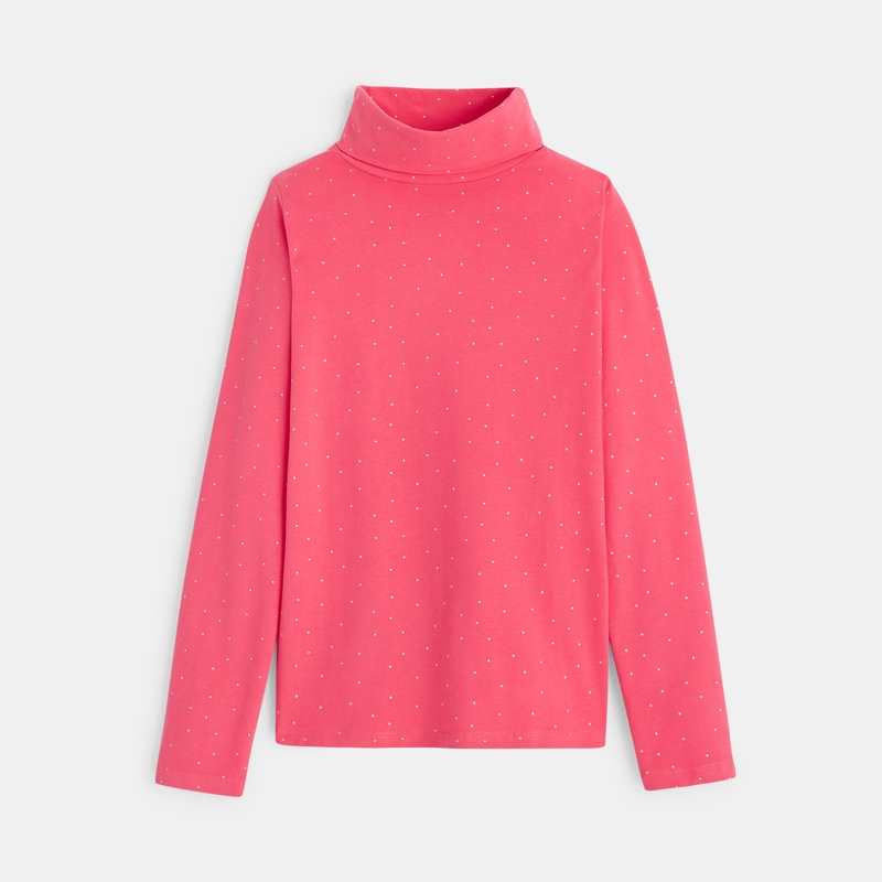 T-shirt col roulé imprimé rose fille