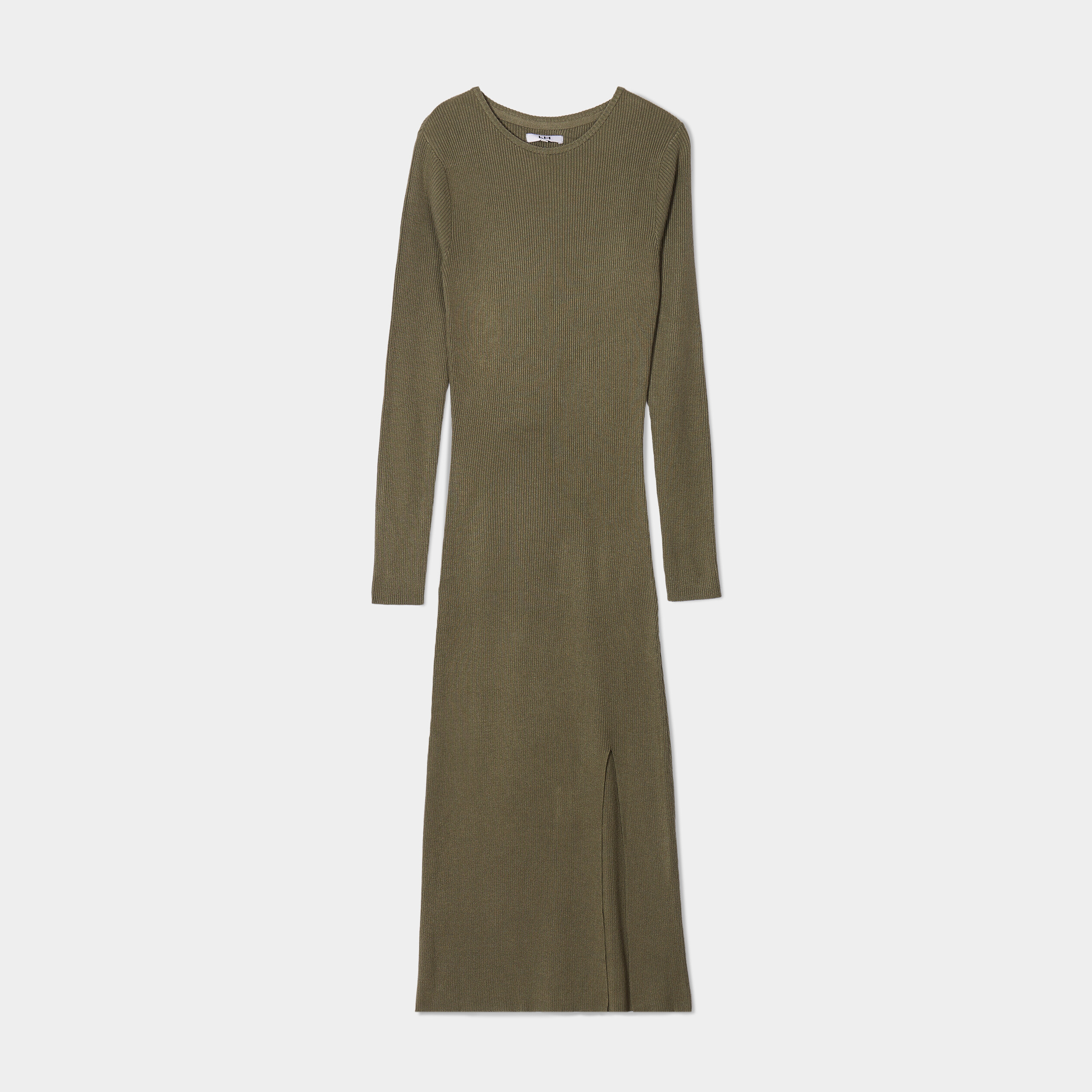 Robe pull longue moulante fendue vert kaki femme | La Halle