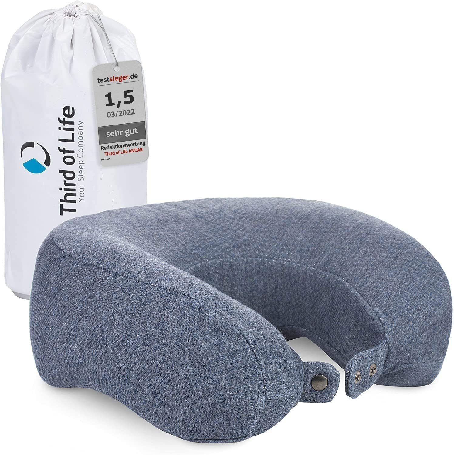 Third of Life Nackenhörnchen Nackenkissen ANDAR aus Visco Schaum, Ergonomisches Reisekissen mit Thermo-Bezug, Für Allergiker geeignet
