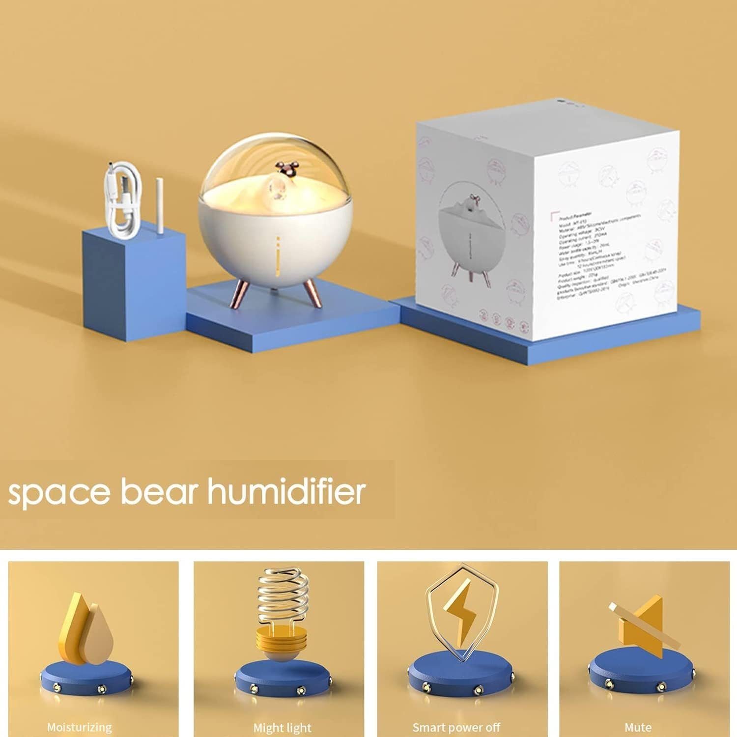 Perfine Luftbefeuchter Tragbarer Mini-Luftbefeuchter mit Nachtlicht - USB-Luftbefeuchter., 260ml kühler Nebel, automatische Abschaltung-für Desktop Schlafzimmer