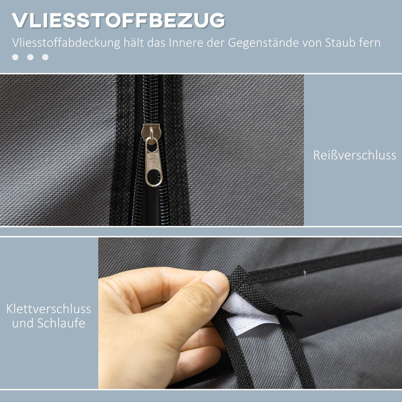 HOMCOM Stoffschrank, Faltschrank mit Reißverschluss, Kleiderschrank, Dunkelgrau