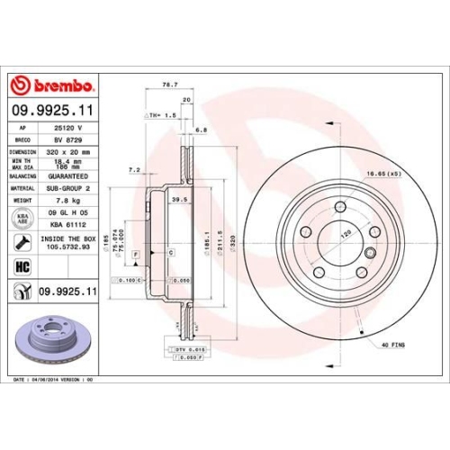09.9925.11 BREMSSCHEIBE BREMBO HA  VP2 - ATU
