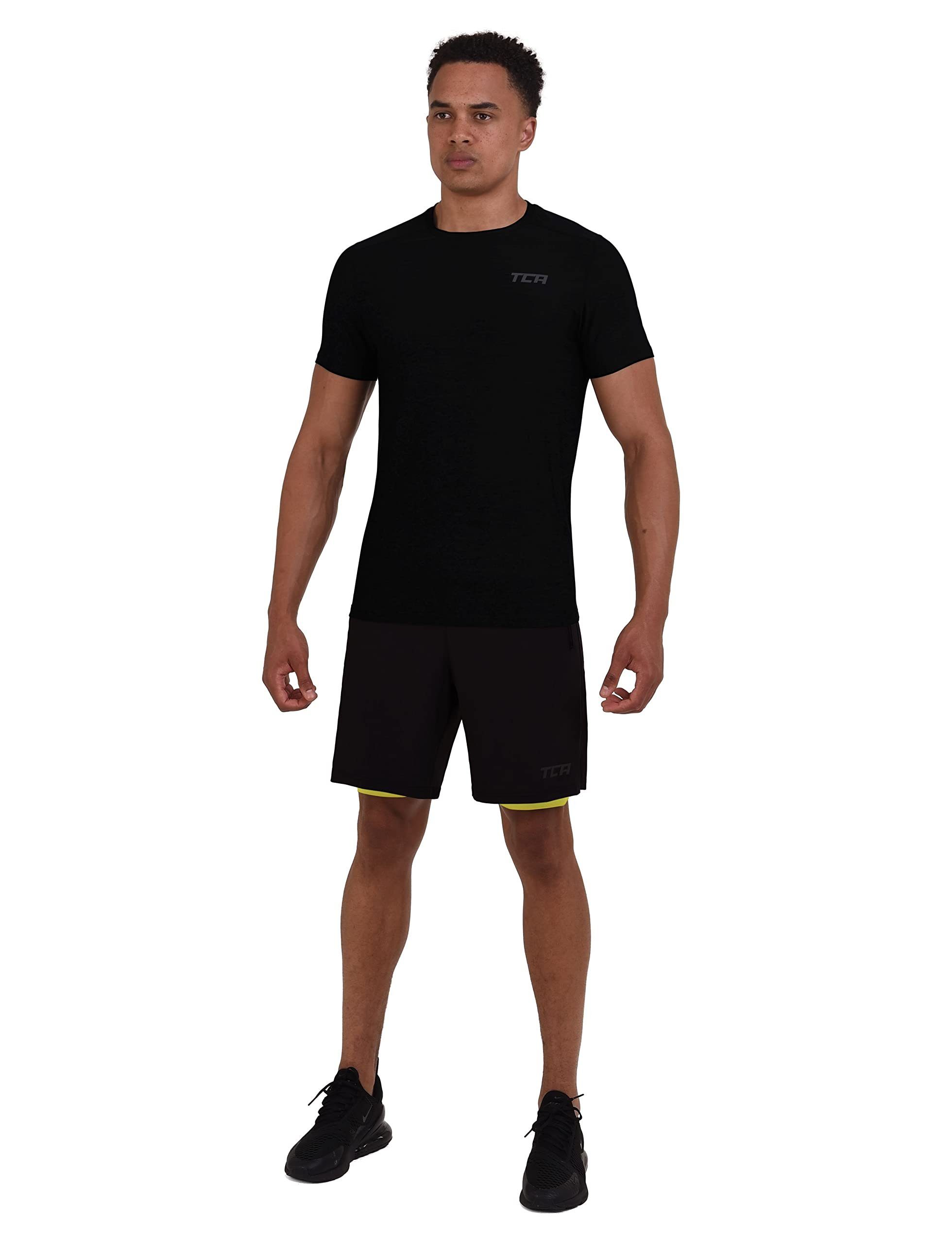 TCA Trainingsshorts TCA Herren 2-in-1 Laufhose mit Kompressionshose - Schwarz/Grün, M