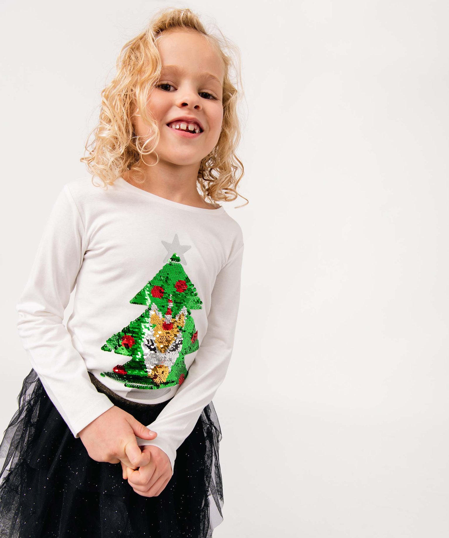 Tee-shirt de Nol fille à manches longues et sequins réve... ecru | GEMO