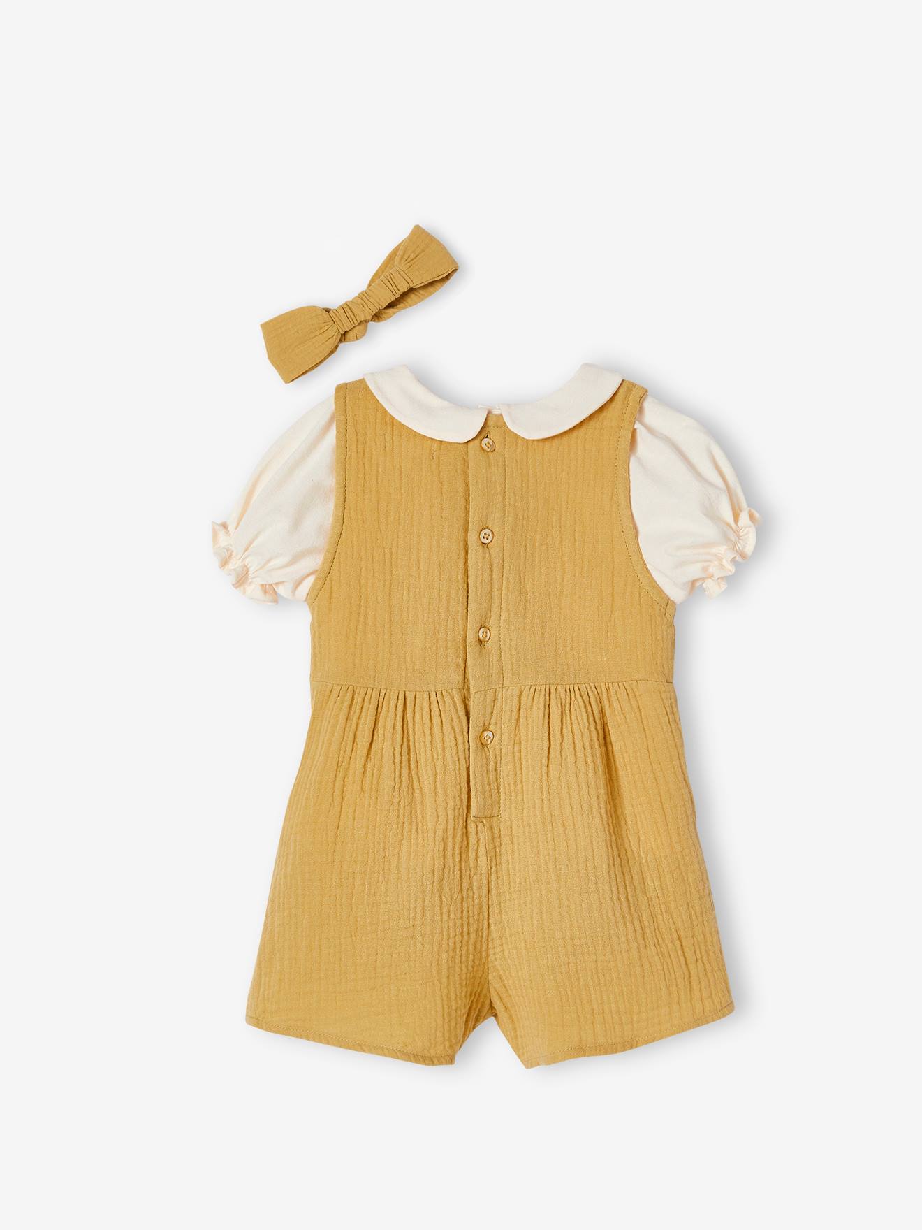 Ensemble 3 pièces bébé T-shirt, combinaison et bandeau personnalisable vieux rose