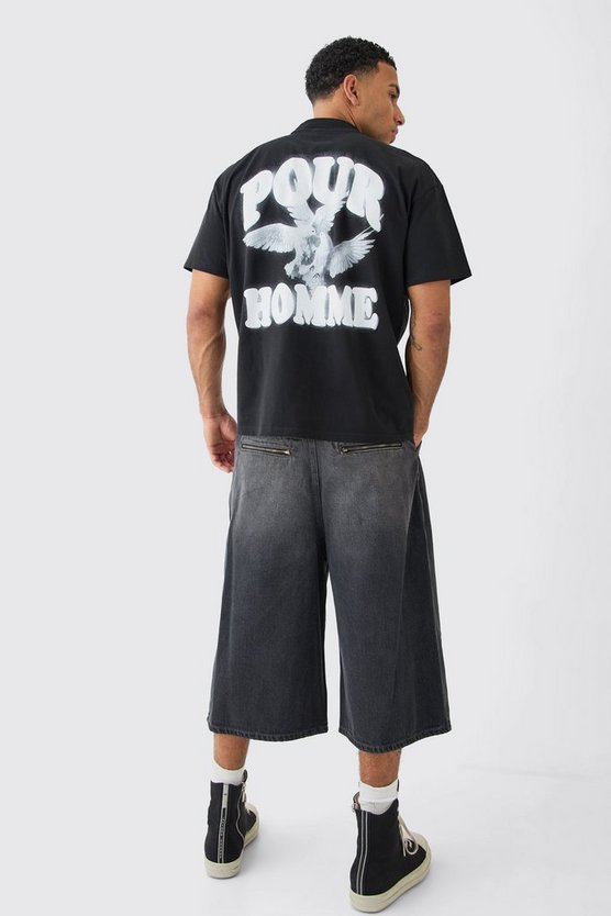 Oversize T-Shirt mit Pour Homme Print