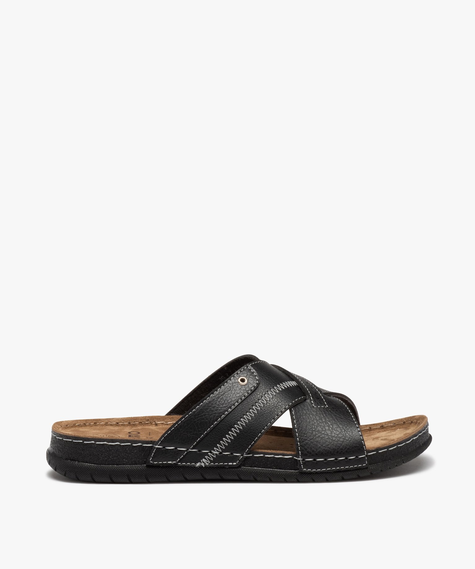 Mules confort à larges brides croisées homme noir | GEMO