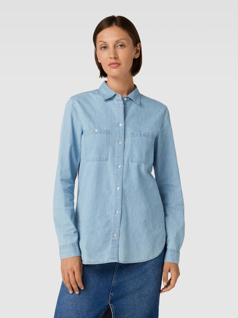 Jeansbluse mit Umlegekragen Modell 'Tencel' in hellblau