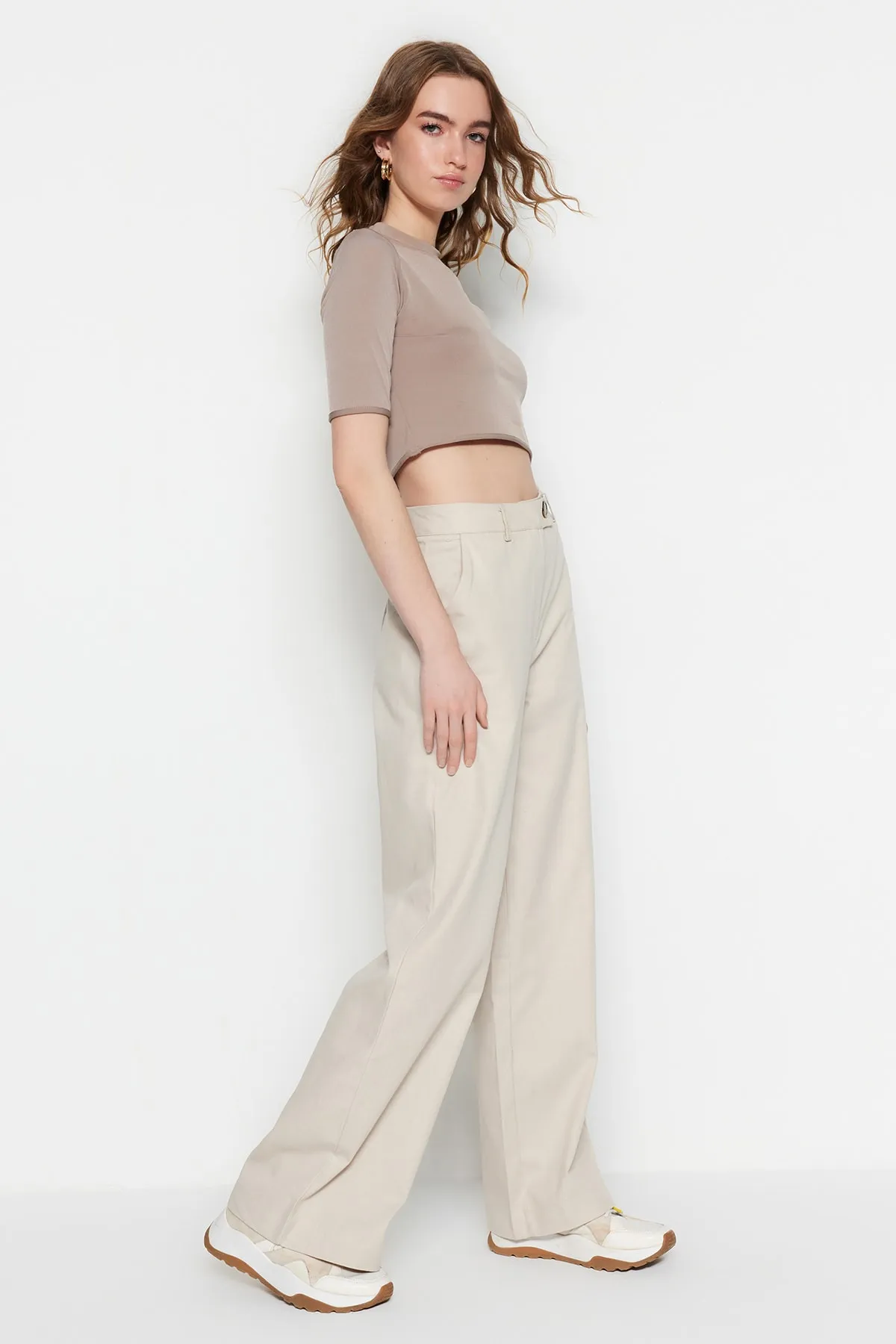 Trendyol Collection  Stone Wide Leg/Wide Leg Woven Hose TWOSS23PL00142