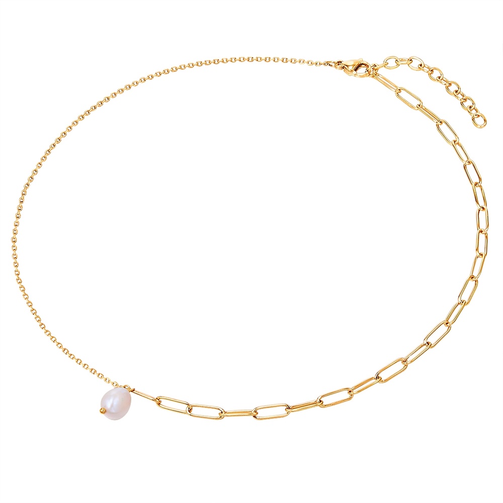 Valero Pearls Collier en acier inoxydé Acier inoxydable Perle de culture d'eau douce en Or jaun collier