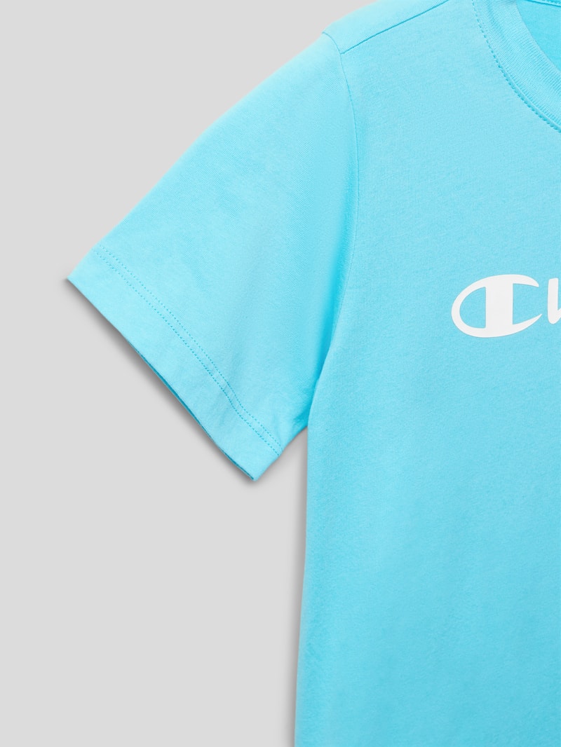 T-Shirt mit Label-Print in helltürkis