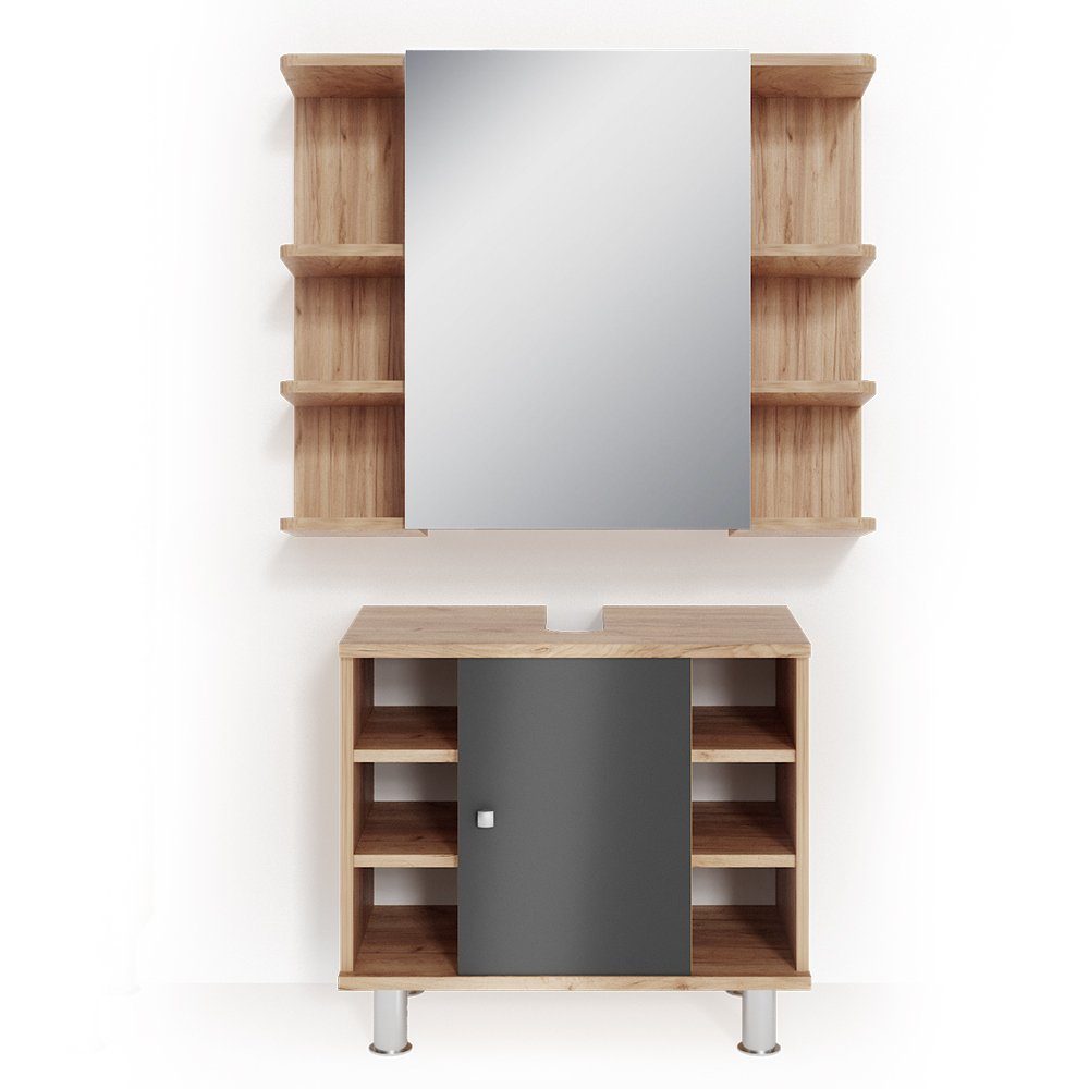 Vicco Badmöbel-Set Badezimmerset FYNN Eiche / Anthrazit Set 1, (2-er Set, 2-St., 2-er Set)